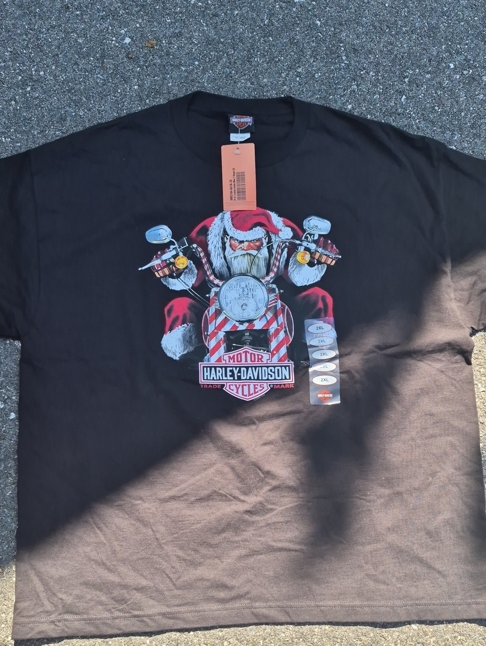 Harley-Davidson Black Short-Sleeve Tee with Red & White Santa Motorcycle Graphic